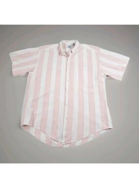 Vtg GAP Short Sleeve Button Down Shirt Wide Vertical Stripes Pink White Med 90s